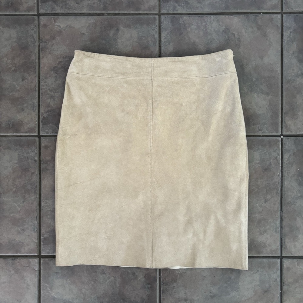 Vintage Express Suede 100% Leather Beige Tan Pencil Skirt Size 7/8